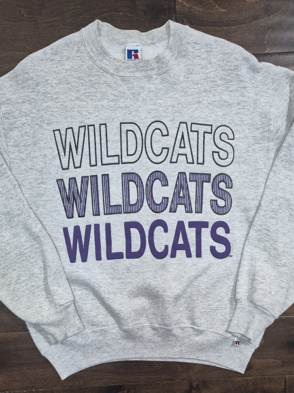 KSU Kansas State Russell Athletic Gray Wildcats Crewneck Sweatshirt Vintage